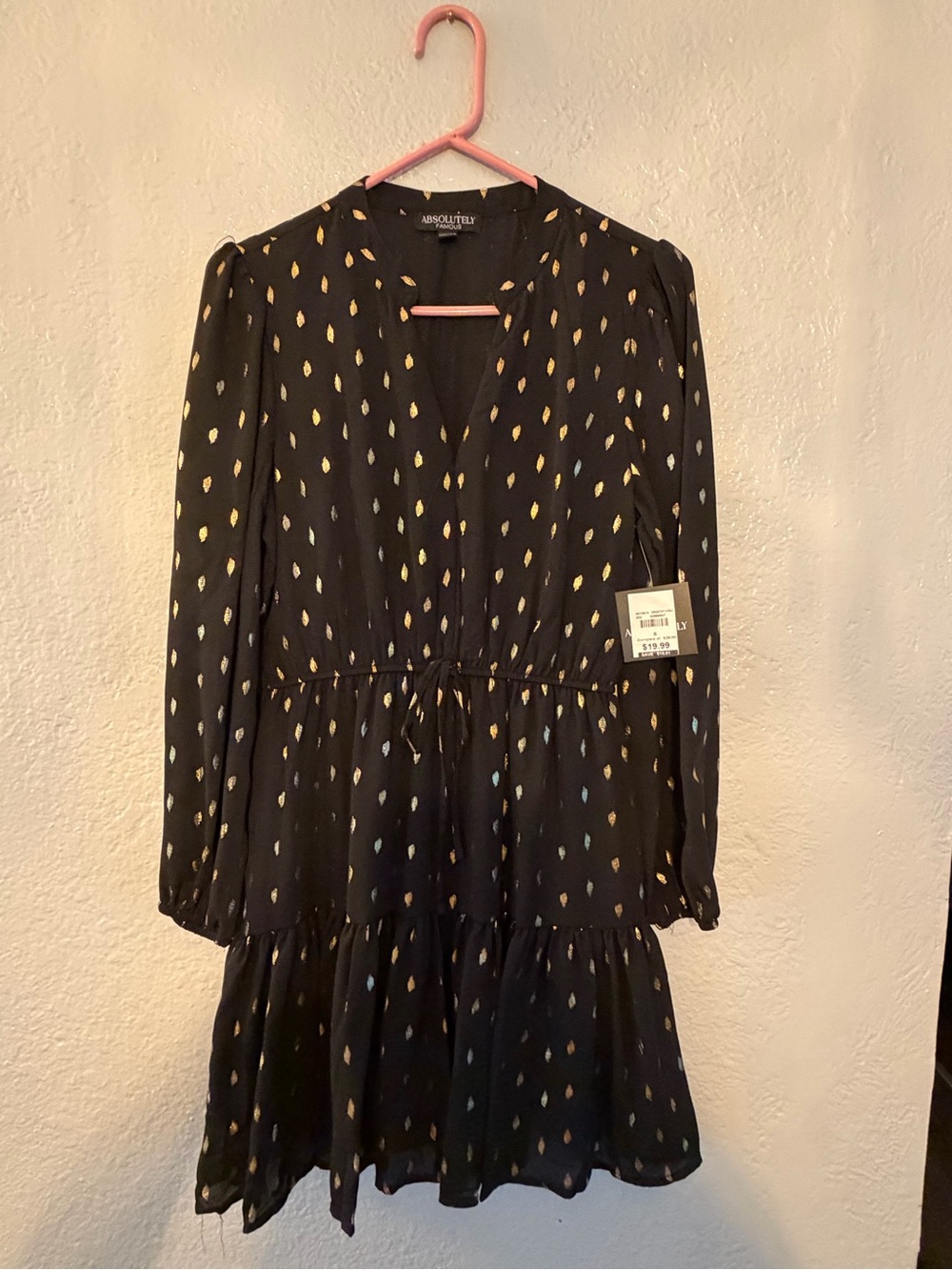 Absolutely Famous Black Long-Sleeve Dress with Metallic Gold & Silver Dot Print